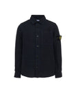 Camicia in lino blu con patch logo Stone Island