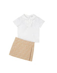 Abito beige in popeline e jacquard con logo Fendi