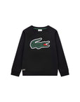 Felpa nera con patch Lacoste cucito frontale