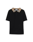 Polo nera con dettagli check Burberry