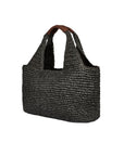 Borsa in paglia nera con dettagli logo Sundek marrone