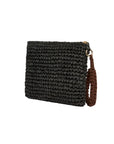 Pochette in paglia nera con dettagli logo Sundek marrone