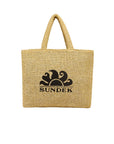 Borsa in paglia beige con dettagli logo Sundek nero