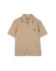 Camicia mezza manica beige con logo cucito Boss