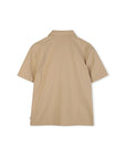 Camicia mezza manica beige con logo cucito Boss