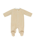 Tutina in ciniglia beige con orsetti e logo Le Bebé cuciti frontale