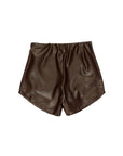Pantaloncino in ecopelle marrone con dettagli logo Lulu