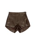 Pantaloncino in ecopelle marrone con dettagli logo Lulu