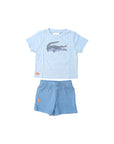 Completo t-shirt bianca e bermuda azzurro Lacoste