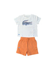 Completo arancione t-shirt e bermuda con stampa logo Lacoste