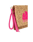 Pochette in paglia con dettagli logo Sundek cuciti fuxia