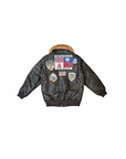 Giubbino in pelle marrone con patch Top Gun
