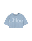 T-shirt cropped blu con stampa logo Chloè