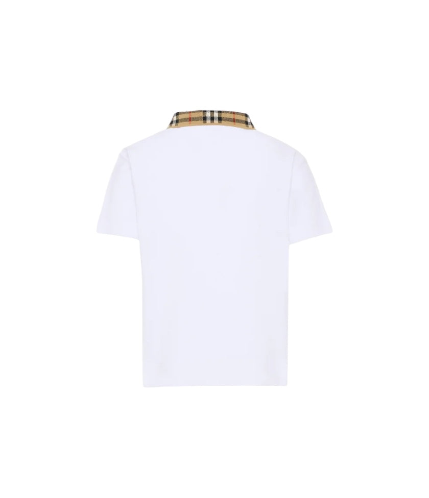Polo bianca con dettagli check Burberry