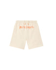 Bermuda in felpa panna con stampa logo Palm Angels
