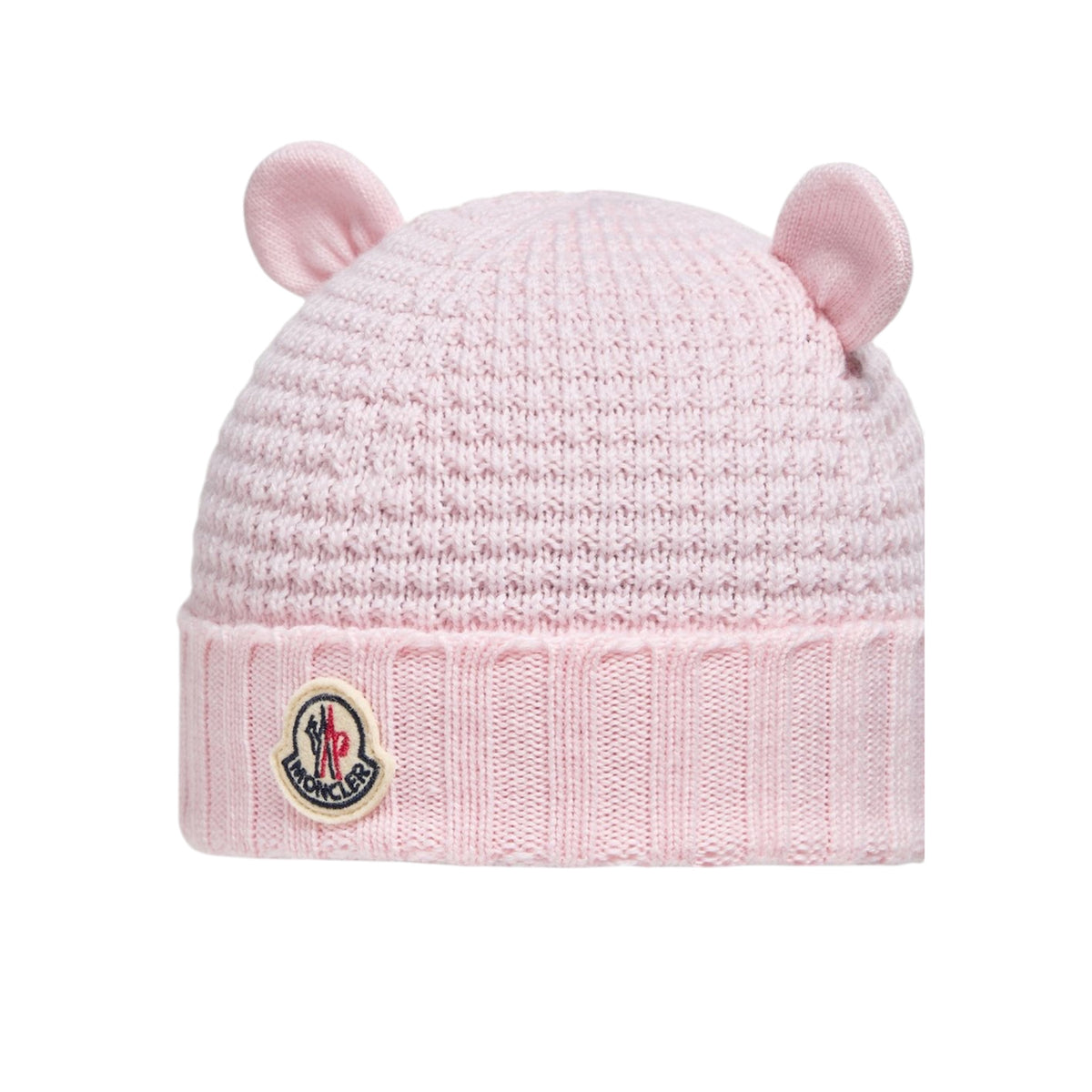 Cappello blu con orecchie e patch cucito Moncler
