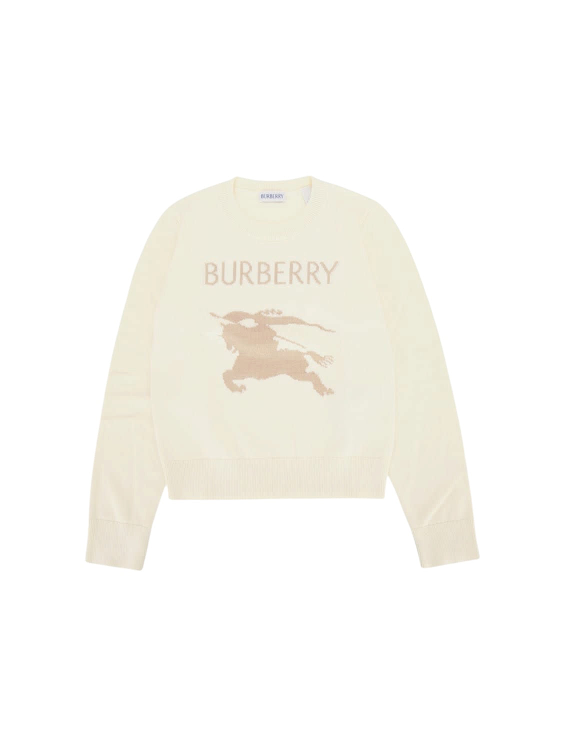 Maglione beige con logo Burberry ad intarsio e contrasto frontale