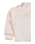 Completo felpa rosa e leggings bianco con ricami e patch logo Moncler