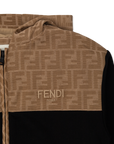 Felpa nera con cappuccio a contrasto beige con logo FF Fendi