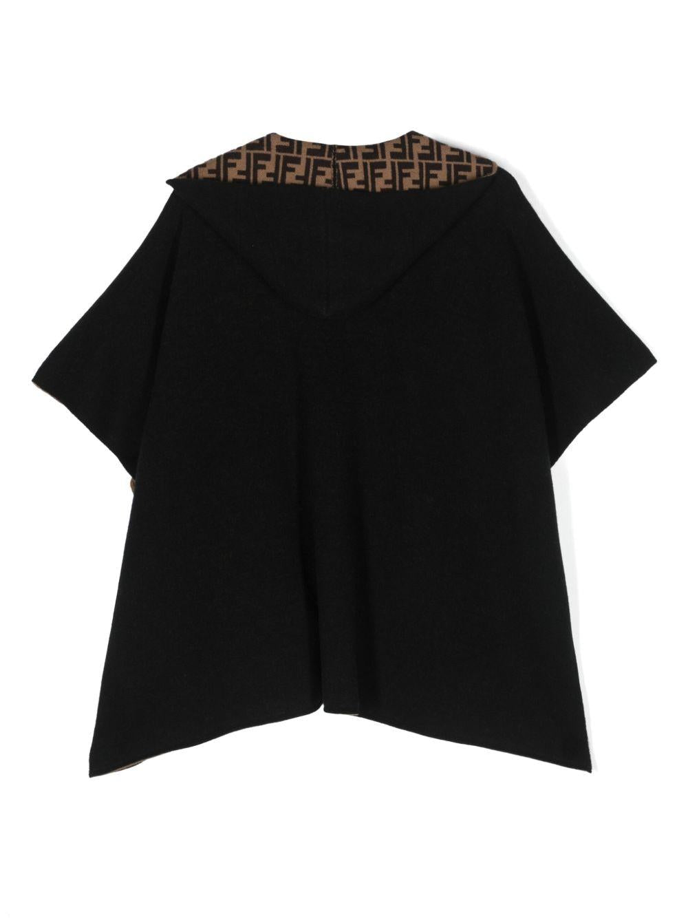 Mantella reversibile nera e marrone con logo a intarsio FF Fendi