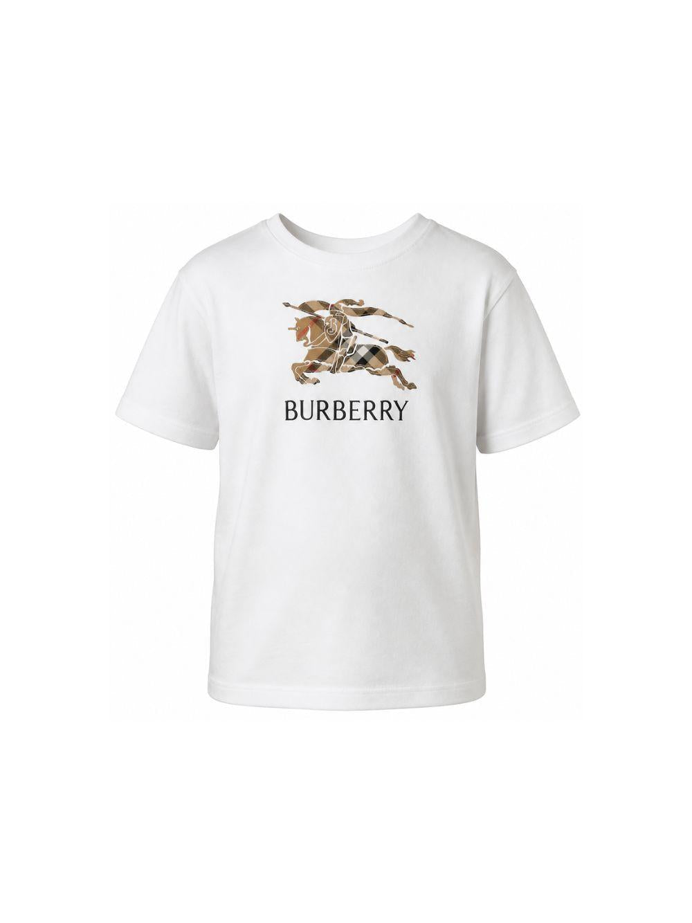 T-shirt bianca con patch logo Burberry frontale