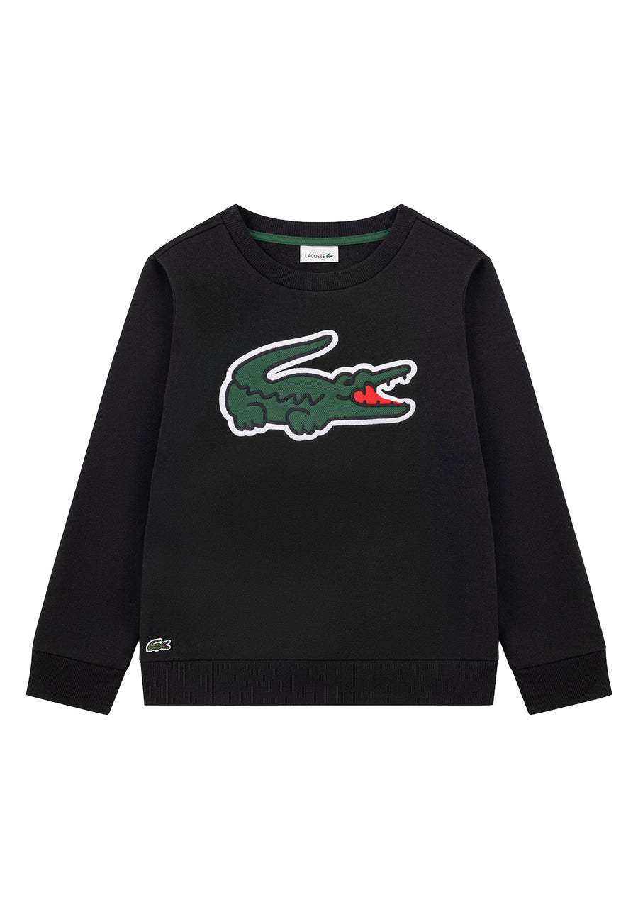 Felpa nera con patch Lacoste cucito frontale