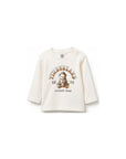 T-shirt panna manica lunga baby con stampa logo Timberland frontale