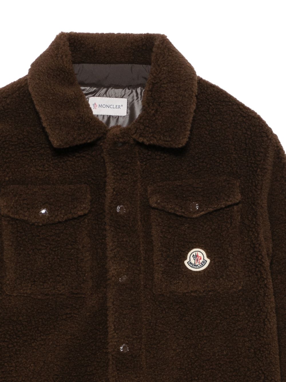 Camicia teddy marrone con patch logo Moncler