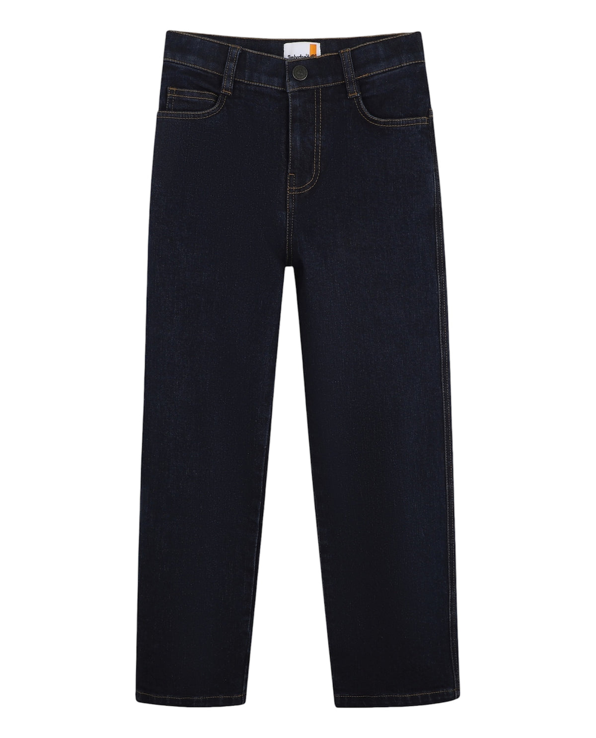 Jeans blu cinque tasche con patch logo Timberland cucito sul retro