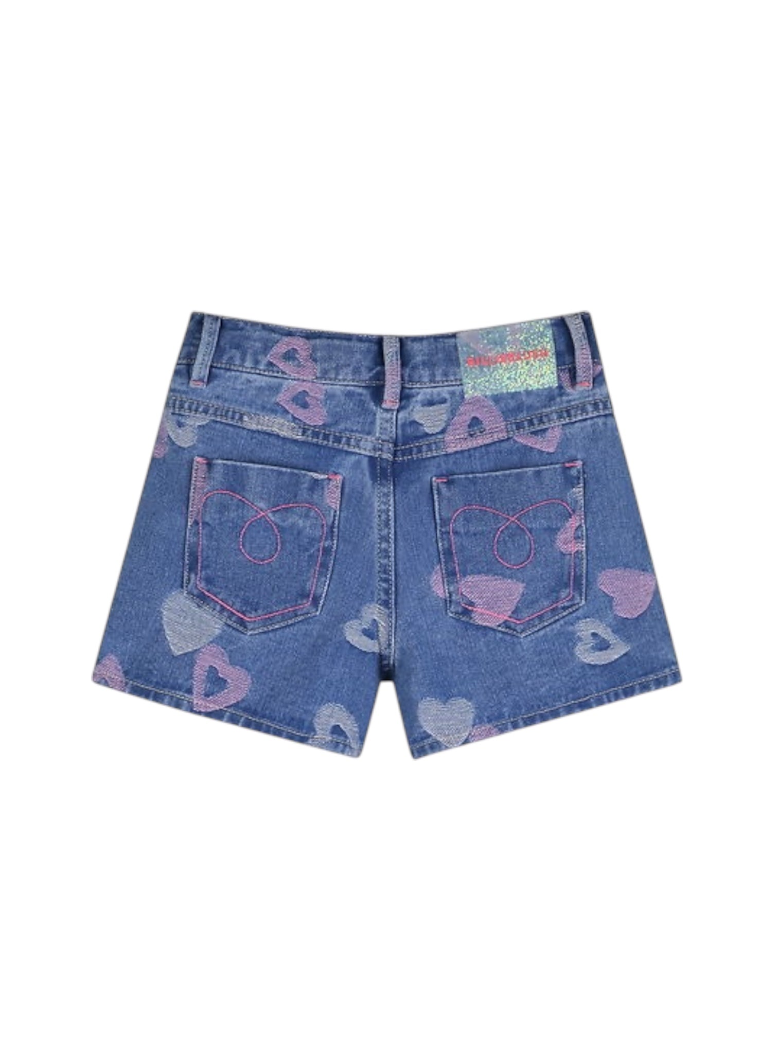 Pantaloncino di jeans blu con dettagli cuori cuciti Billieblush