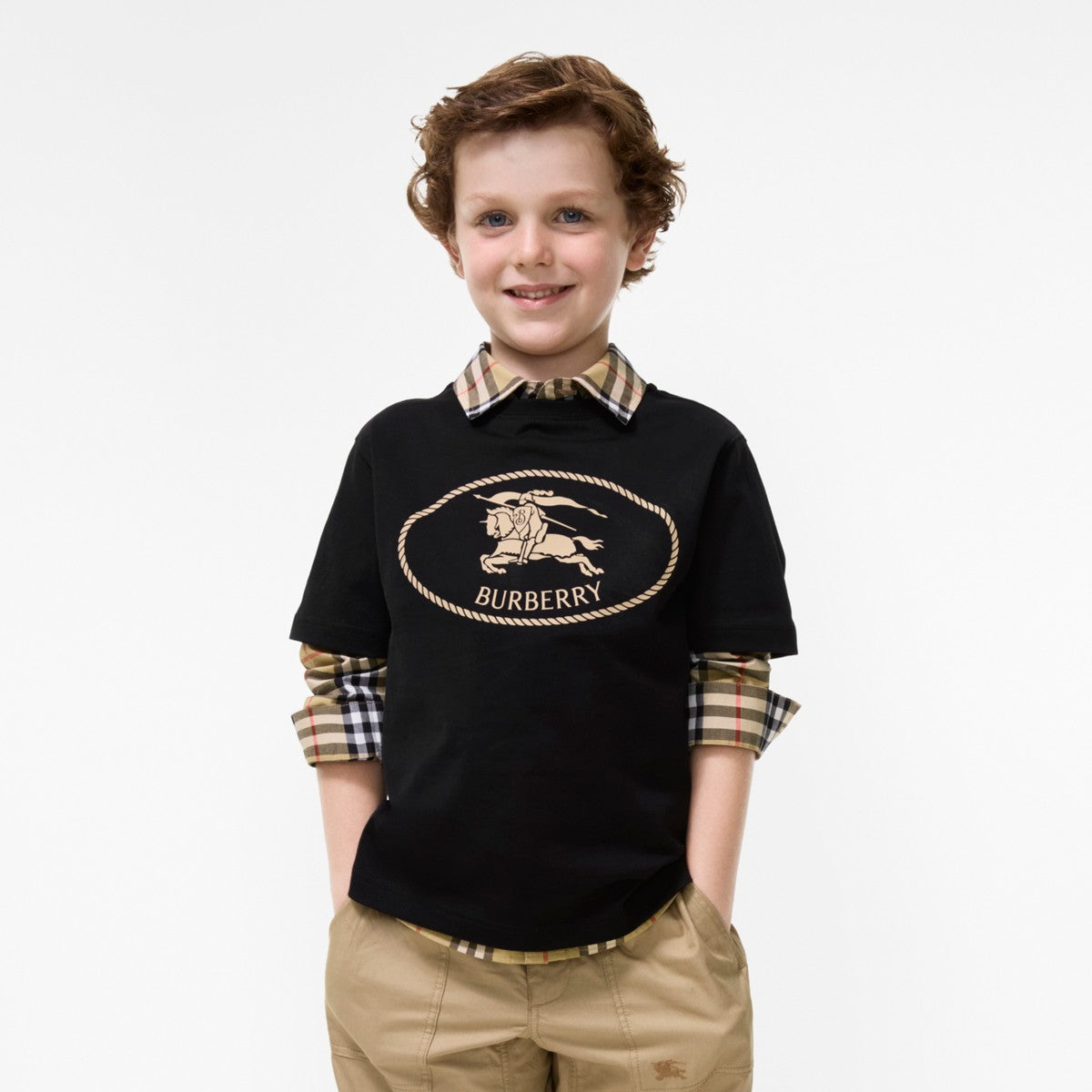 T-shirt nera con stampa logo Burberry frontale