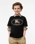 T-shirt nera con stampa logo Burberry frontale