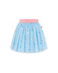 Gonna in tulle azzurra con pois applicati multicolore Billieblush