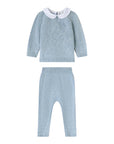 Completo azzurro 2 pezzi in filo misto cashmere con dettagli logo Nanan