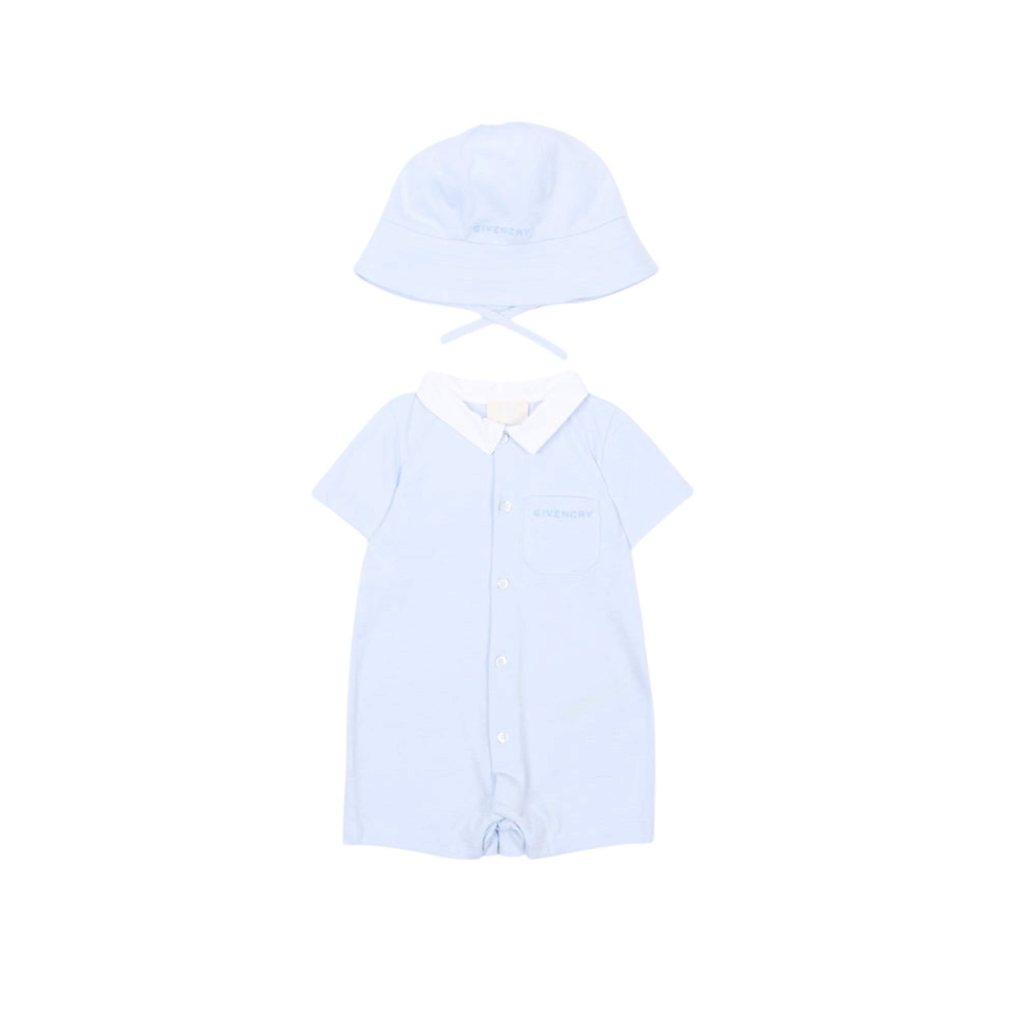 Pagliaccetto con cappello azzurro e logo cucito Givenchy