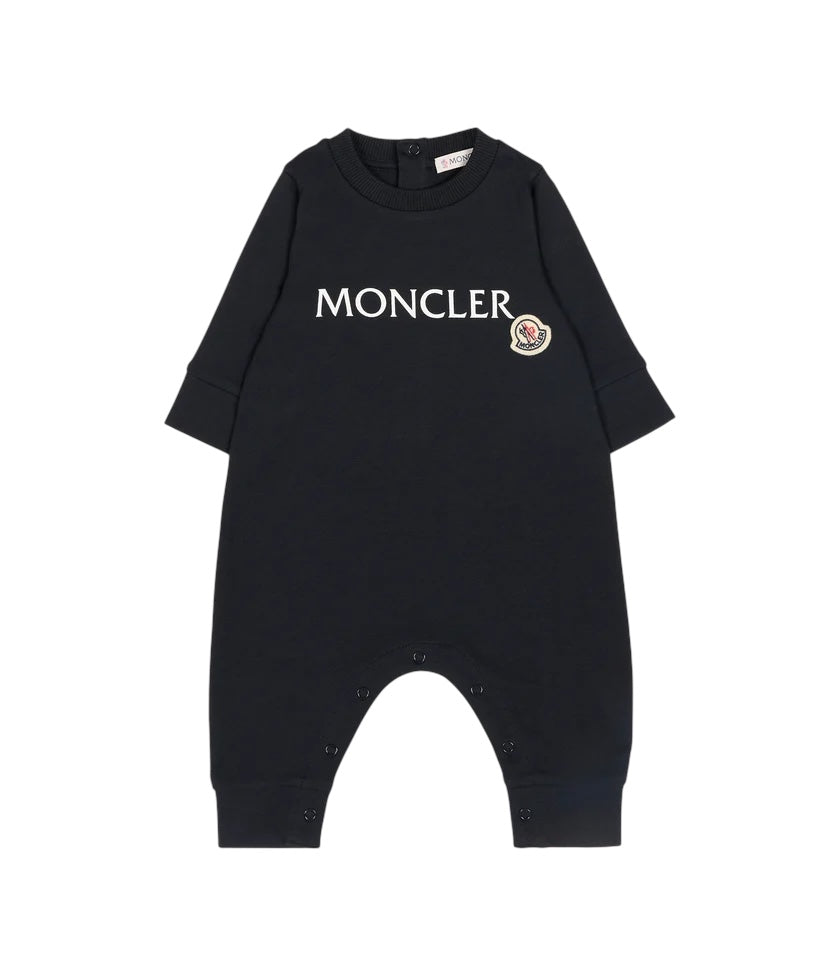Tutina blu navy con stampa logo classico Moncler