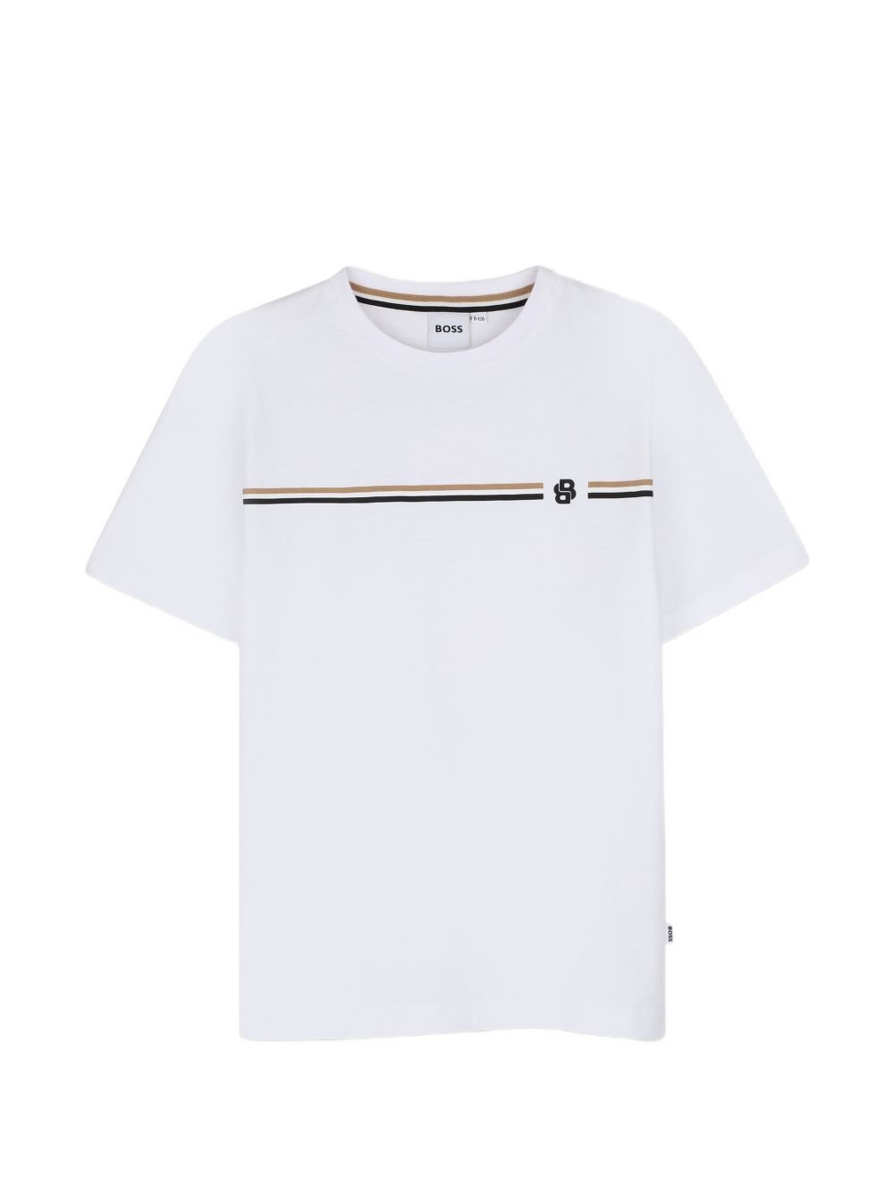 T-shirt bianca con dettagli logo Boss stampati frontali