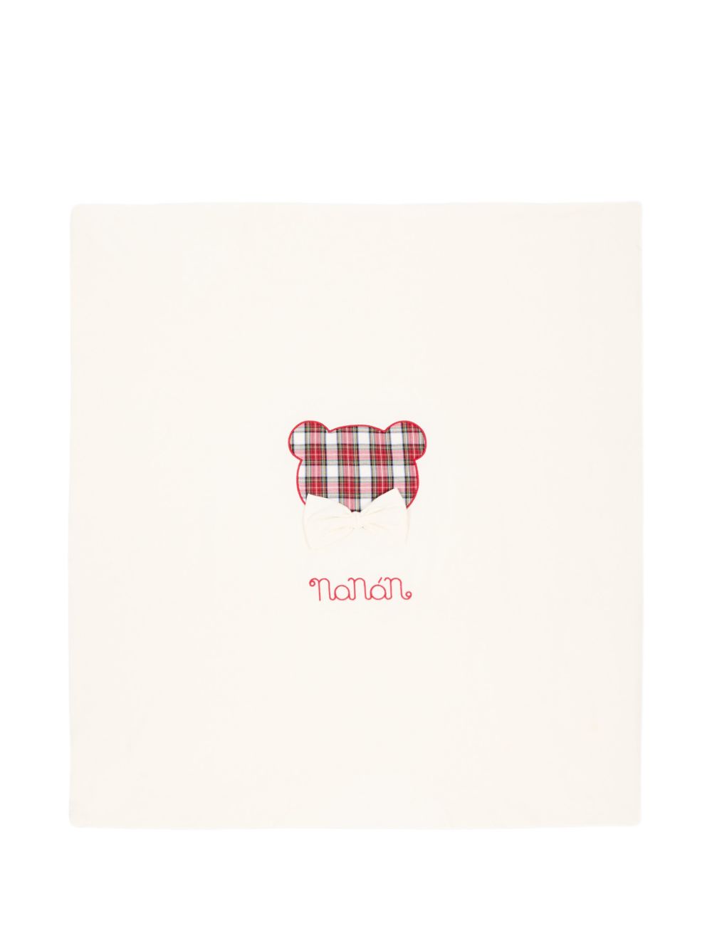Coperta in cotone bianca con logo Nanan e fiocco cucito frontale rosso