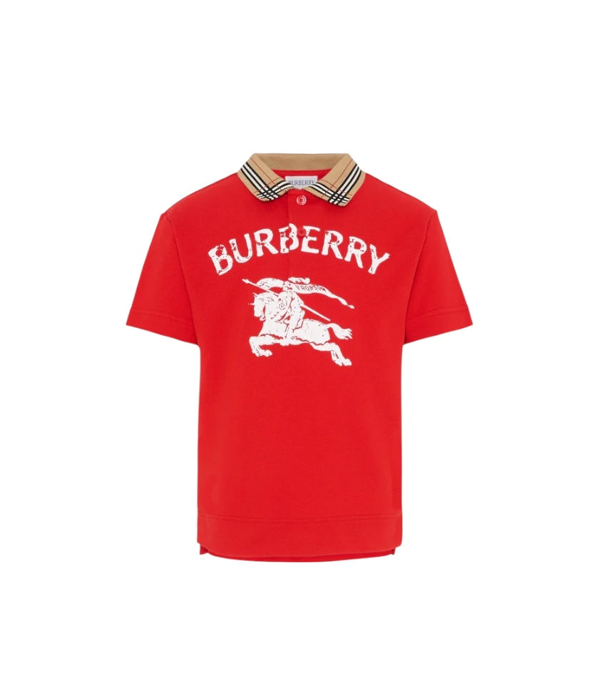 Polo rossa con stampa logo Burberry