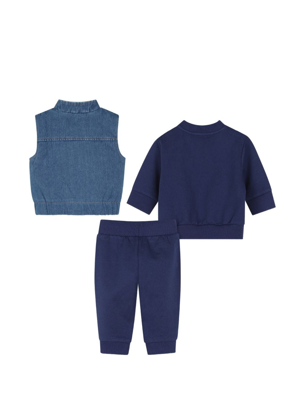 Smanicato, felpa e pantalone blu con stampa logo Timberland