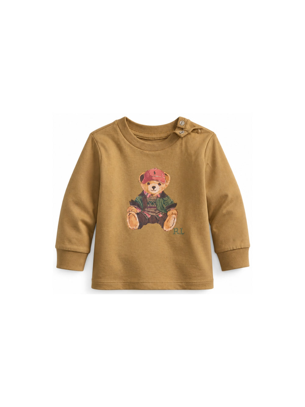 T-shirt marrone manica lunga con logo Ralph Lauren frontale