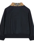 Felpa in cotone blu con collo logato Burberry