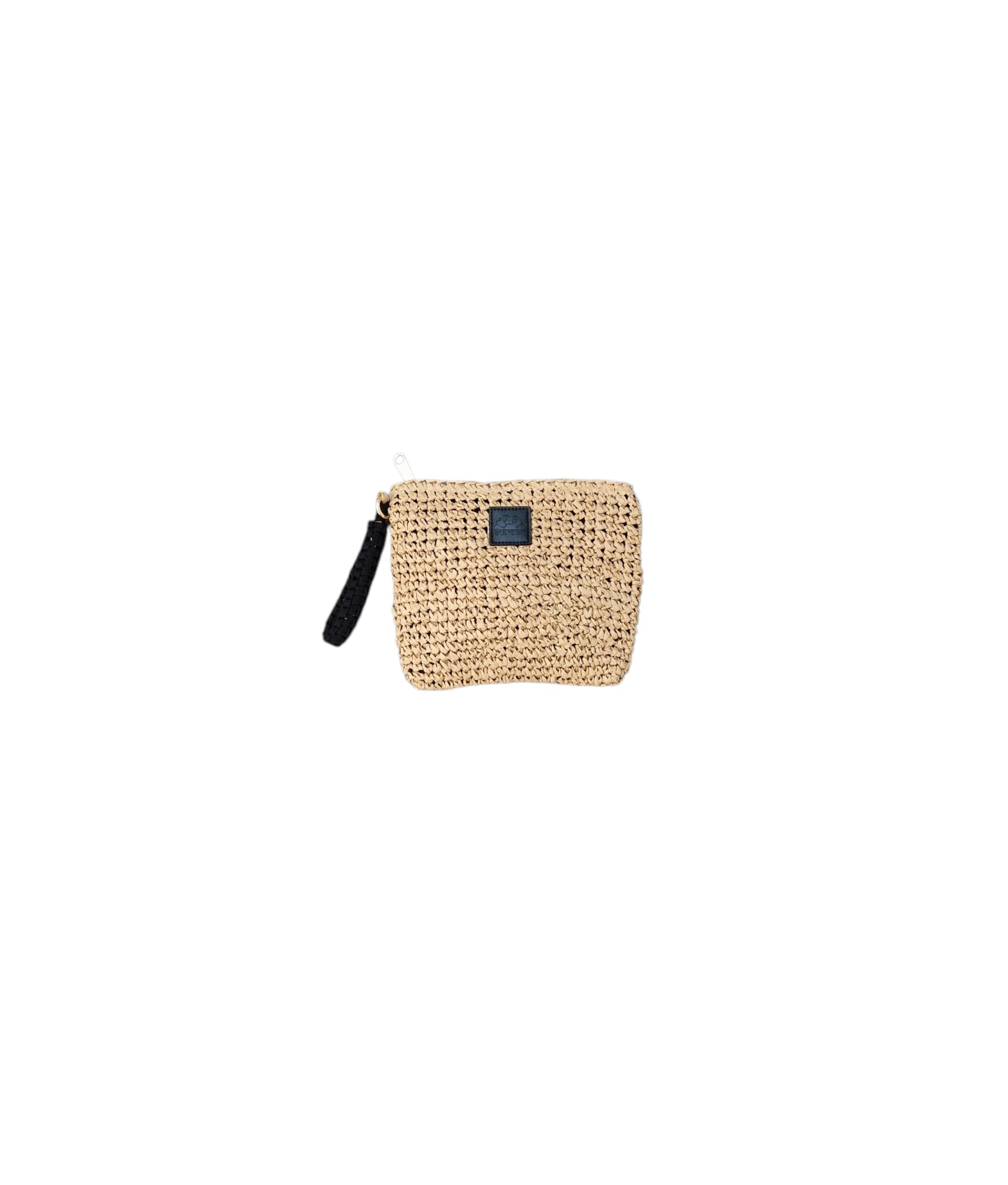 Pochette in paglia beige con dettagli logo Sundek nero