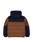 Giubbino marrone e blu con stampa logo Timberland frontale