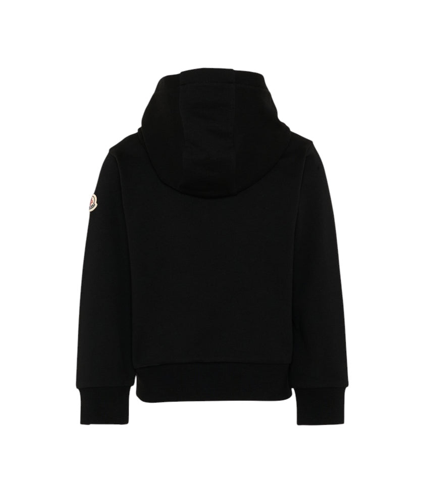 Felpa nera con logo Moncler cucito a contrasto frontale