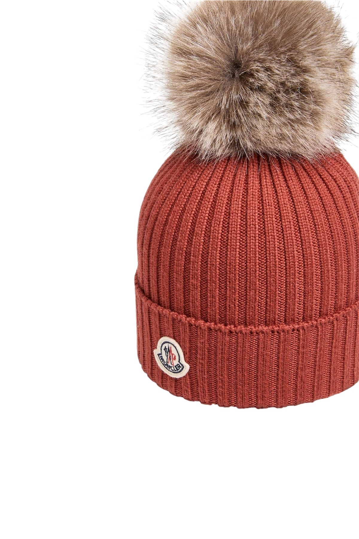 Cappello rosso con pompom e patch logo Moncler