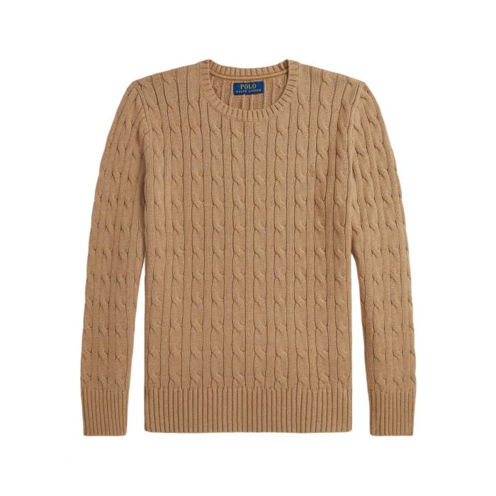 Maglione beige con logo Ralph Lauren cucito frontale