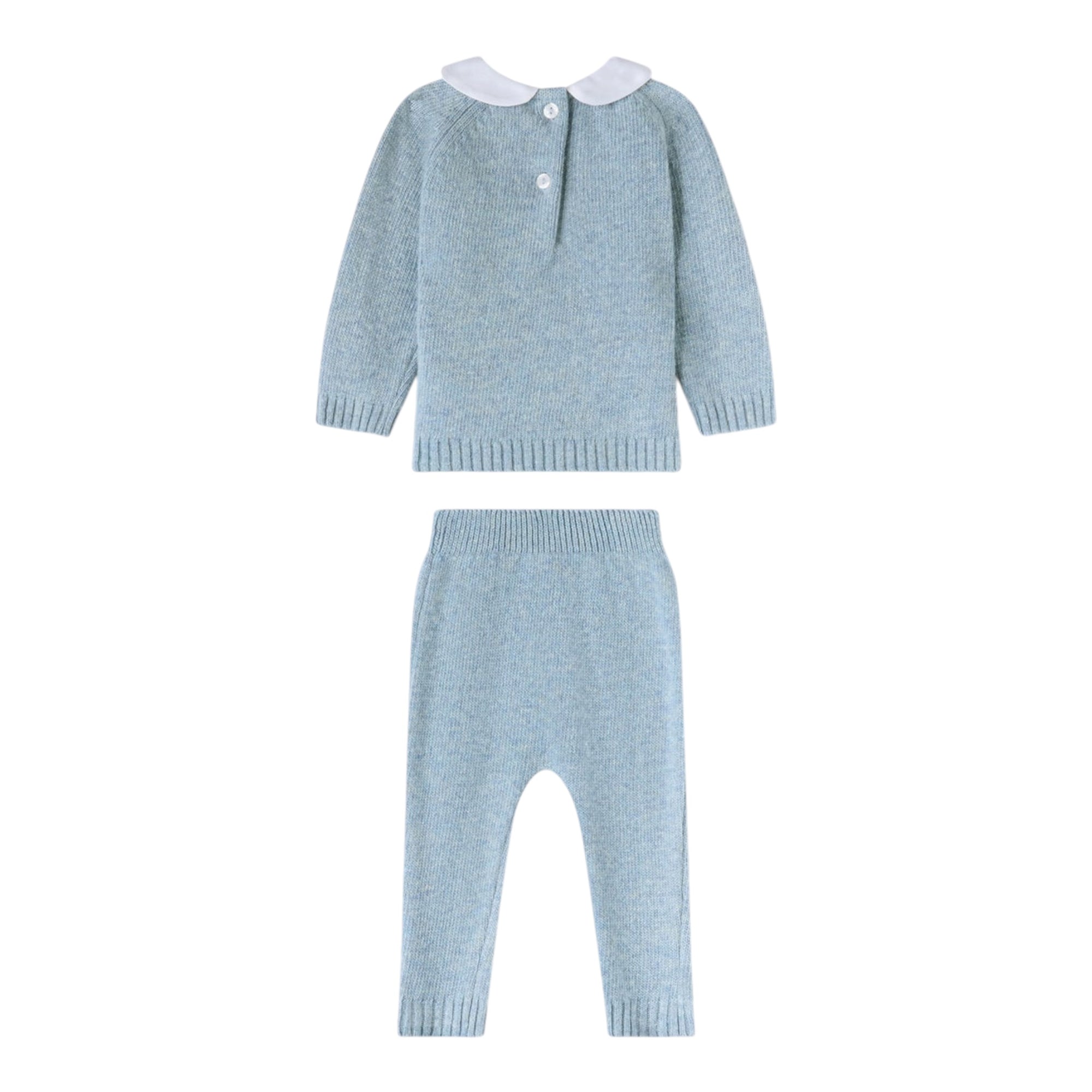 Completo azzurro 2 pezzi in filo misto cashmere con dettagli logo Nanan