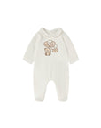 Tutina in ciniglia bianca con patch orsetto con palloncini e logo Nanan frontale