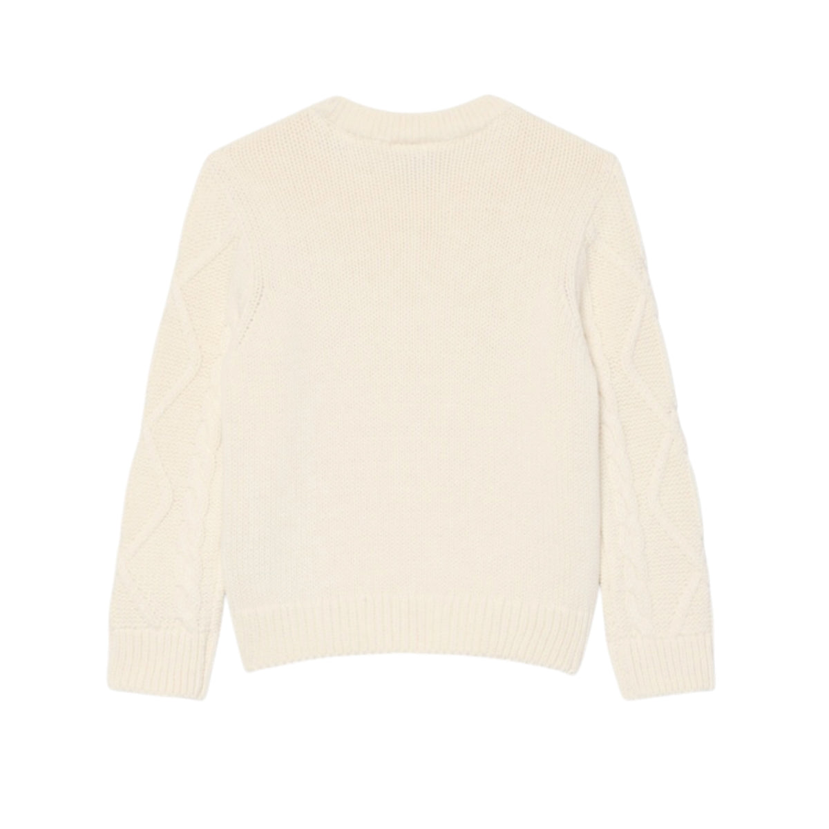 Maglione bianco ad intarsio con trecce e logo Lacoste